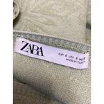 ZARA  Light Green Jacquard Knit Short Puff Sleeve Square Neck Crop Blouse Top S Photo 2