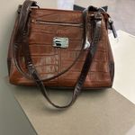 Stone Mountain Brown Leather Satchel with Crocodile Pattern and Silver Accents Photo 2