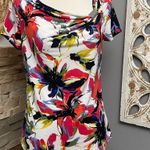 212 Collection Blouse Cowl Neck Short Sleeve Red White Multicolor Floral Size XL Photo 0