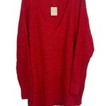 Free People NEW Intimately  Red Floral Eyelet Deep V Cozy Long Sleeve Size XS/S Photo 1