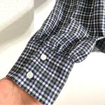 Loft Womens Shirt Blouse Blue Plaid Long Sleeve Off The Shoulder Size Large Photo 6