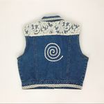 Vintage Embellished Cropped Denim Vest | Size M/L Blue Size L Photo 7