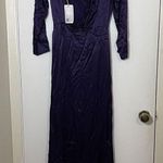 Mango NEW! MNG Purple vneck plunge open back Satin wrapped slit maxi dress US 4 Photo 11