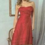 Watters & Watters Red Silk Midi Bridesmaid Dress 10 Strapless/Convertible Pleat Photo 13