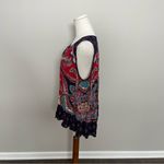 Bila Top Floral Ruffle Embroidered Boho Bohemian Western Coastal Red Blue Size XL Photo 2