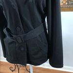 Ruff Hewn  Black Trench Coat Hoodie Belted Pocket Long Sleeve 3 Buttons Front Photo 4