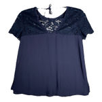 ZARA  Shirt Womens Medium Navy Blue Blouse Sheer Lace‎ Casual Neutral Minimalist Photo 0