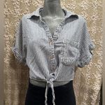 Versona Blue and White Tie-Front Button Down Shirt Sz L Photo 0