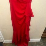 Betsy and Adam Size 8 Red V-Neck High-Low Ruffles Cascade Formal Zip Up Dress Photo 5