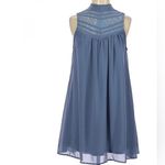 Lace yoke mock neck steel blue chiffon dress size XS Photo 1