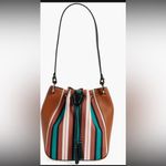 Strathberry X Collagerie Bolo Stripe Canvas Leather Bucket Bag Tan Photo 2