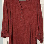 New Directions Maroon Heathered Long Sleeve Shirt Quarter Button Top, 3X Red Photo 0