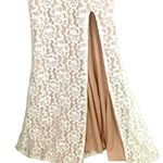 Elegant White Halter Floral Lace Gown Slit Embellished Waist Size 0 Slit Formal Photo 5