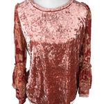 Velvet Paisley Print Bell Sleeve Top Blush Pink Women's Size M Y2K Romantic Boho Size M Photo 0