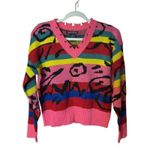 Trendy Threads Retro Multicolored Distressed Vneck Sweater Sz XL Pink Photo 1