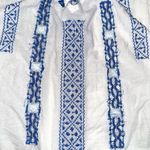 Free People Silver Spring Blue and White Embroidered Crochet Boho Blouse XS Photo 8
