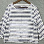 Sigrid Olsen  Women’s Shirt‎ Sz M Linen Rayon Blend Blue Stripe 3/4 Sleeve Beachy Photo 0
