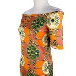 Love j Dress M Retro Orange Geometric Print Off Shoulders Short Sleeves Photo 4