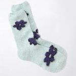American Eagle AE Light Blue Marled Purple Fuzzy Flower Super Soft Crew Socks Photo 6