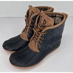 MarleyLilly Womens Monogrammed JLE Brown Black Gray Duck Boots- Size 9 Photo 1