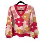 Southern Grace  Dazed For Days Floral V Neck Sweater in Pink Beige Small 4/6 Photo 2