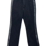 Rebecca Taylor La Vie  Glitter Stripe Jeans Flare Fringe Hem Black Womens Size 29 Photo 0