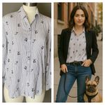 Grace and Delancy Striped French Bull Dog Print Button Down Shirt Size 8 White Photo 2