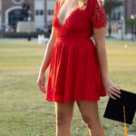 Boohoo Red Lace  Plunge Skater Dress Photo 1
