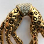 Vintage Leopard/Cheetah Rhinestone Pin Gold Black Brooch Arch Back Tail moves Photo 2
