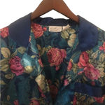 Vintage 90s floral button down satin pajama shirt night gown feminine nightie Blue Size M Photo 3