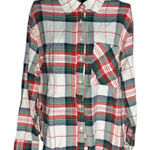 Aerie  Pajama‎ Top Womens XS Plaid Flannel Button Up White Green Red Christmas PJ Photo 0