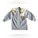 Rare Vintage Kamiran Gray Angora Button Up Sweater w/Full Taxidermy Fox Medium Blue Photo 1