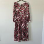 Raga  Pink Red Rose Floral Long Sleeve Tie Neck Boho Maxi Flowy Dress M Photo 1