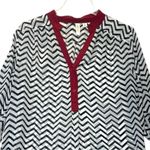 Tacera Tunic Blouse black white red chevron printed design polyester Size Large Photo 2