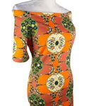 Love j Dress M Retro Orange Geometric Print Off Shoulders Short Sleeves Photo 5