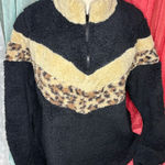 BKE  Black and Cream Teddy Jacket with Leopard Accent Photo 0