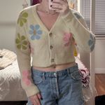 Lush Clothing Lush Cream Cardigan with Colorful Daisy Patterns Photo 1