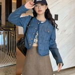 French Style Gold Button Tweed Jacket Size L Photo 1