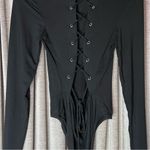 Bardot  Black Long Sleeve Black Lace Up Back Bodysuit Size Medium Photo 10