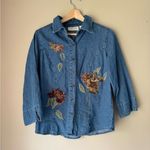 Floral Embroidered Denim Jacket Blue Photo 0