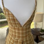 Plaid Free People Wide Leg Jumpsuit with side pockets Tan Photo 1
