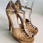 House of Harlow 1969 Laina Platform Pump Heels Natural Snakeskin Shoe Sz 7/eur37 Tan Photo 7