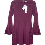 Parker Orlando Laser Cut Bell Ruffle long Sleeve Dress Raisin Sheath Red 0 New Photo 0