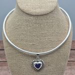 None Tube Choker Collar Necklace 925 Sterling Silver & 2 Pendants Square Black Heart Photo 4