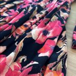 Free People  Tegan Mini Dress 2 Floral Print Long Bell Sleeve Keyhole Black Coral Photo 3