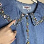 Women's Vintage Dress Denim Floral Embroidered Cottage Peter Pan Collar Western Blue Size 6 Photo 5