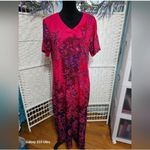 LA CERA Maxi Dress Pink Purple Floral Print V Neck Short Sleeve Rayon Large Photo 1