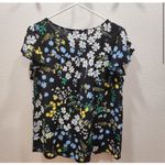 Loft  Black Floral‎ Ruffle Cap Sleeve Blouse - Size Small NWOT Photo 3