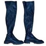 ZARA  Black Stretch Vegan Leather Over The Knee Flat Lug Sole Boot Sz 39 Photo 2