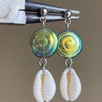Handmade quality Czech glass beads snail shell & natural cowrie seashell dangle earrings 🌀💕 Photo 2